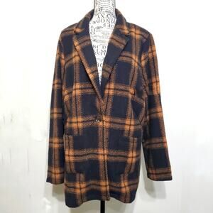 Chocolate U.S.A. Brown Black Plaid Shacket Blazer Coat Jacket Size Large